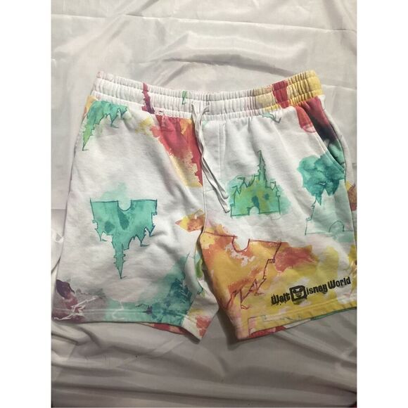 Walt Disney World Sleeping Beauty Castle Shorts Sz L Tie Dye - Picture 1 of 7